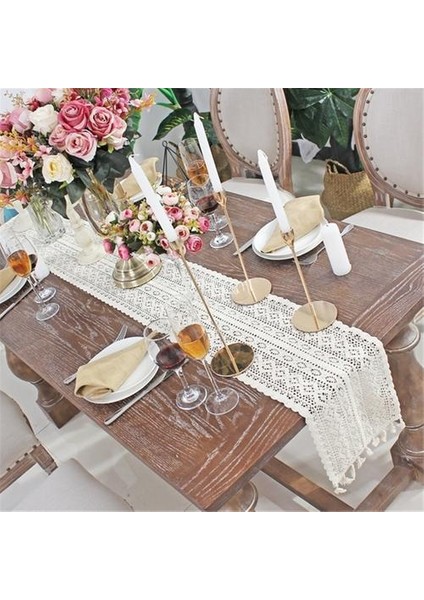 200 cm Romantik Beyaz Dantel Püskül Masa Örtüsü Ülke Olay Parti Malzemeleri Vintage Düğün Ev Dekorasyon Masa Örtüsü Koşucu | Masa Koşucuları (Beyaz) (Yurt Dışından)