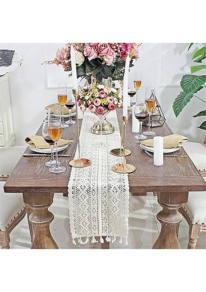 200 cm Romantik Beyaz Dantel Püskül Masa Örtüsü Ülke Olay Parti Malzemeleri Vintage Düğün Ev Dekorasyon Masa Örtüsü Koşucu | Masa Koşucuları (Beyaz) (Yurt Dışından)