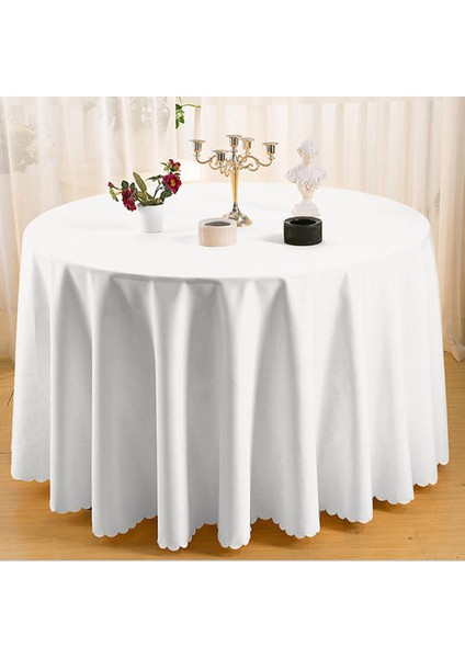 1 Adet Yuvarlak Masa Örtüsü Beyaz Düğün Etkinlikleri Için Ziyafet Otel Polyester Düz Masa Örtüsü Yemek Dekorasyon | Masa Örtüleri (280 * 280CM) (Yurt Dışından)