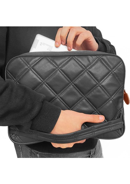 iPad Pro 12.9'' M2 Için Baklava Desen Kapitone Deri Kumaş Taşıma Çantası Kılıf - AL3765