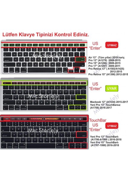 Laptop Macbook Pro Klavye Kılıf US-TR Harf Baskılı A1534 A1708 ile Uyumlu