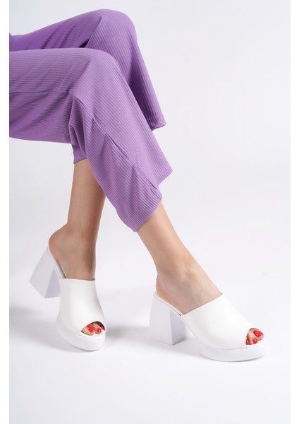 845-B Kalın Taban Beyaz Platform Kadın Terlik fiyatları