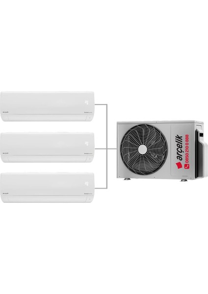 A++ 9000 BTU + 18000 BTU + 18000 BTU İç Ünite (1 adet Dış Ünite = 3 adet İç Ünite) 30000 BTU 1+3 Multi Inverter Klima
