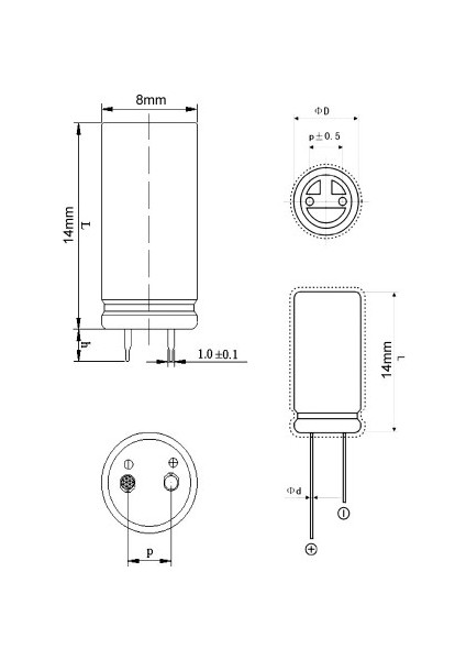 Roba 1f 2.7V Süpercap 8X14MM Dıp Süper Kapasitör Enerji Depolama Güneş Rüzgar Akü Batarya