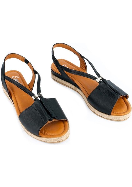 1276 Modern Rahat Yumuşak Taban Hafif Deri Sandalet Siyah