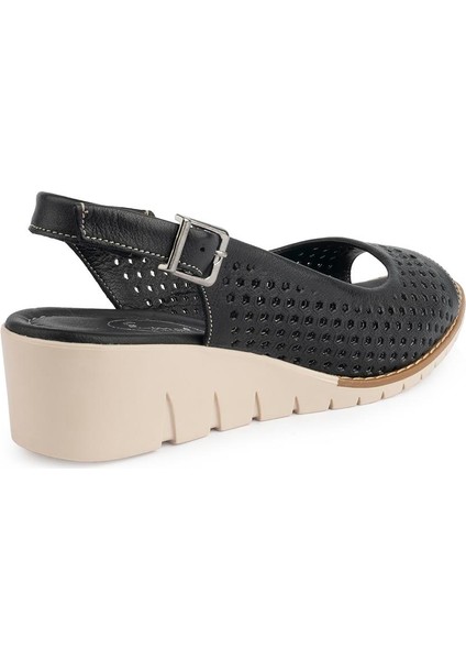 618 Modern Rahat Dolgu Taban Deri Sandalet Siyah modelleri