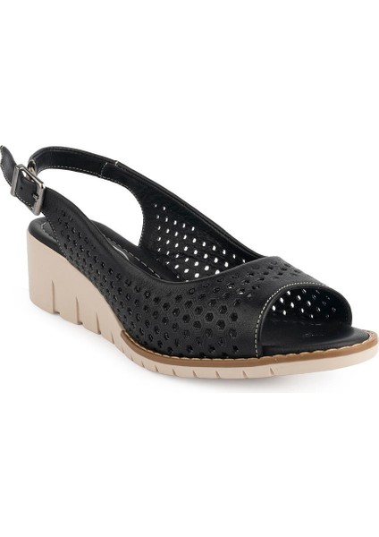 618 Modern Rahat Dolgu Taban Deri Sandalet Siyah fırsatları