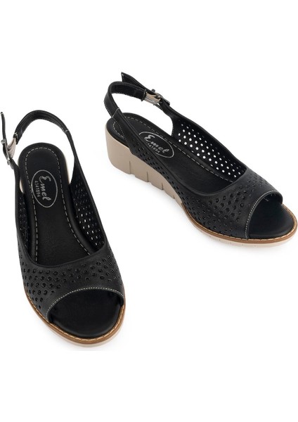 618 Modern Rahat Dolgu Taban Deri Sandalet Siyah indirimleri
