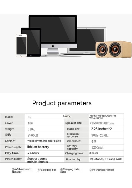 Ahşap Bluetooth Hoparlör Cep Telefonu Bilgisayar Taşınabilir Küçük Ses (Yurt Dışından)