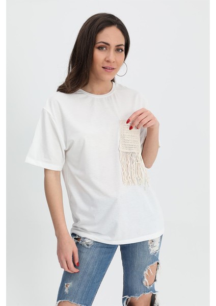 T-Shirt Bisiklet Yaka Cep Detaylı - Ekru modelleri