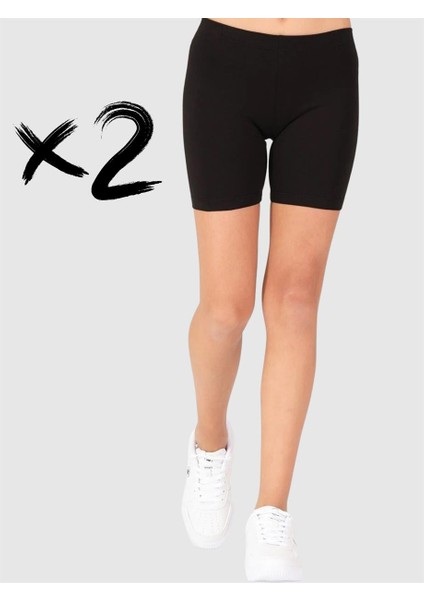 2 Adet Pamuklu Çocuk Şort Boy Kısa Tayt Siyah