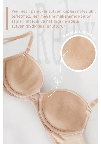 2'li Ekonomik Paket Siyah-Ten 6406 Lyon Double Push Up Dolgulu Pamuklu T-Shirt Sütyen Set indirimleri