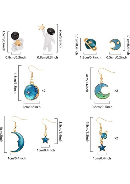 12 Pairs Ay Yıldız Dangle Toprak Gezegen Asimetrik Damla Astronot Saplama Küpe Takı Seti Kadınlar Kızlar Için (Yurt Dışından)