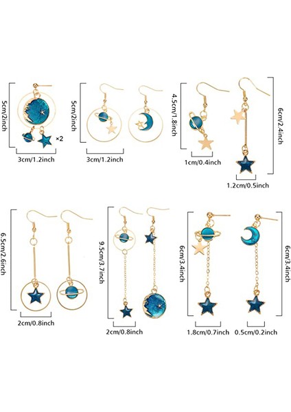 12 Pairs Ay Yıldız Dangle Toprak Gezegen Asimetrik Damla Astronot Saplama Küpe Takı Seti Kadınlar Kızlar Için (Yurt Dışından)