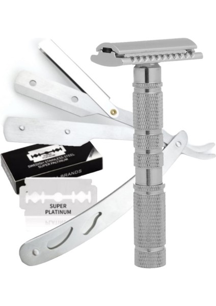 Shave S8 Manuel Tıraş Makinesi + U3 Full Metal Ustura + 5'li Platinum Jilet