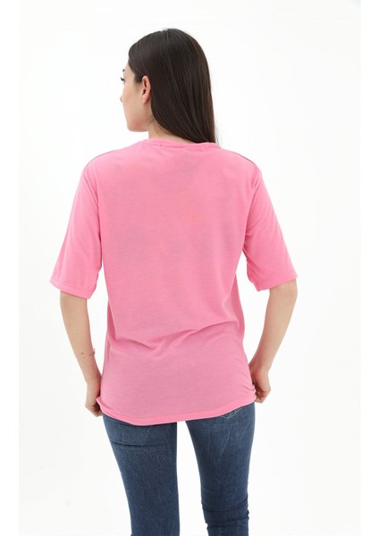 Bisiklet Yaka Denver Leagune Baskılı T-Shirt - Pembe modelleri