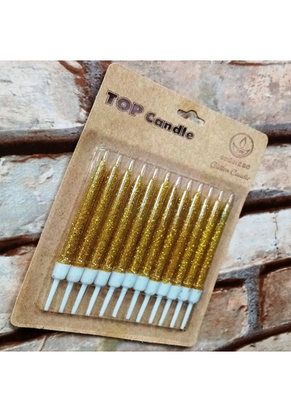 Gold Bırthday Candle Vıp Parlak Gold Metalik Simli Gold Pasta Mumu 12 Adet Gold Doğum Günü Mumu