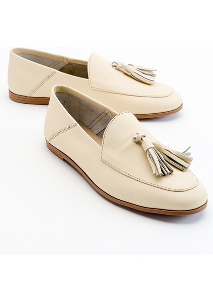F04 Ekru Bej Cilt Hakiki Deri Ayakkabı