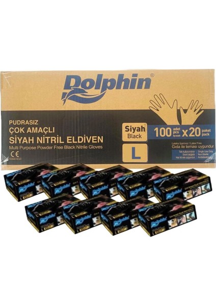 Tek Kullanımlık Lateks Siyah Pudrasız Nitril Muayne Eldiveni Large - 100'LÜ 20 Paket