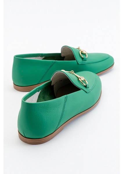 F03 Koyu Yeşil Cilt Hakiki Deri Kadın Babet modelleri