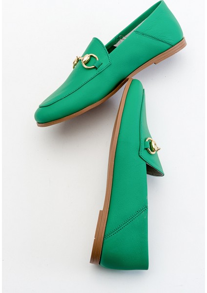 F03 Koyu Yeşil Cilt Hakiki Deri Kadın Babet indirimleri