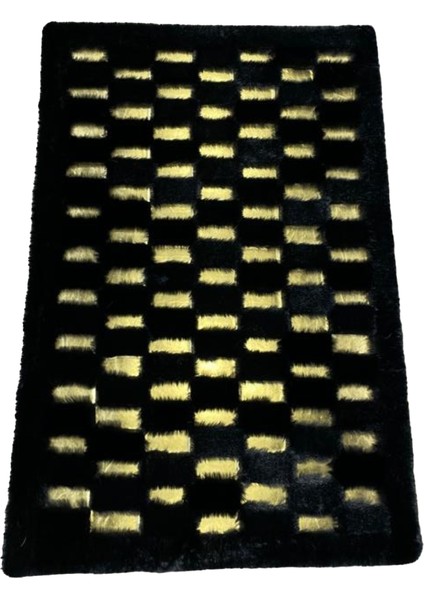 Siyah ve Gold Renk Parçalı Peluş Halı 120 x 180 cm
