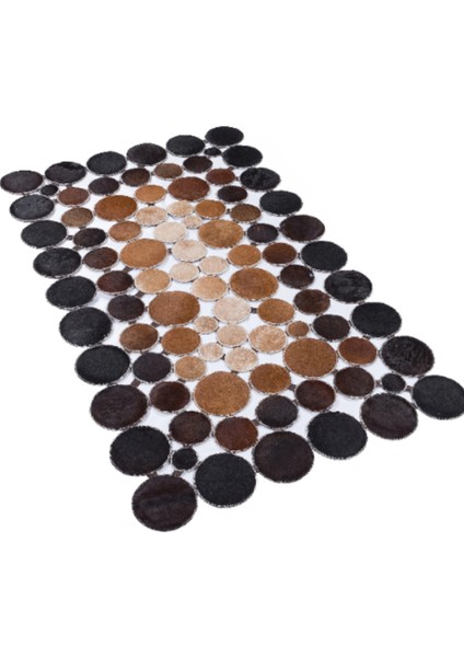 Siyah ve Kahverengi Doğal Dana Derisi Puantiyeli Halı 80 x 150 cm