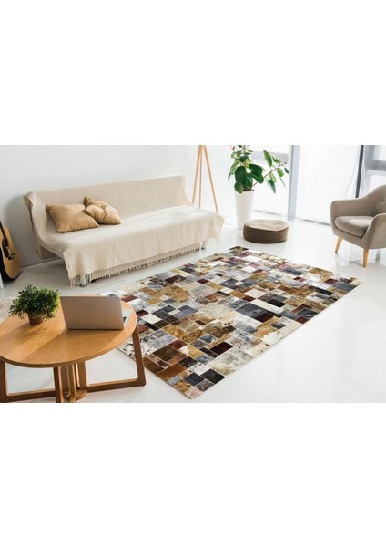 Çok Renkli Patchwork Doğal Dana Derisi Halı 80 x 150 cm