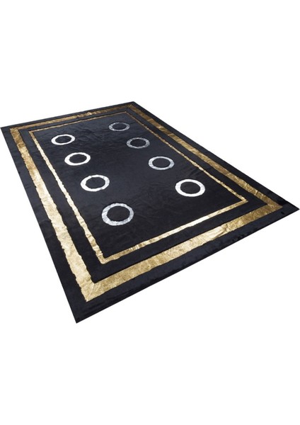 Geometrik Gold Varaklı Siyah Peluş Halı 240 x 340 cm modelleri