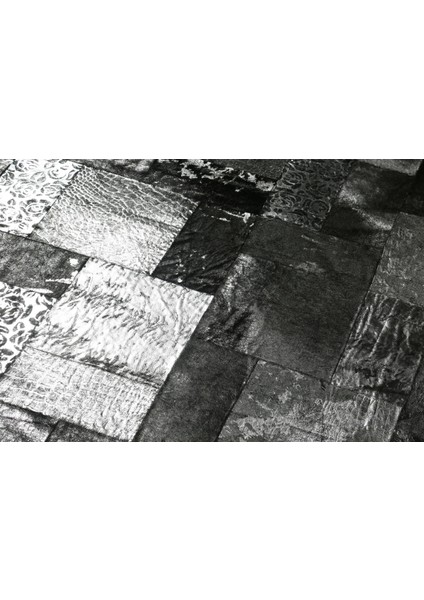 Gümüş Varaklı Doğal Dana Derisi Patchwork Halı 140 x 200 cm modelleri