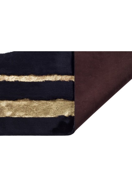 Geometrik Gold Varaklı Siyah Peluş Halı 120 x 180 cm
