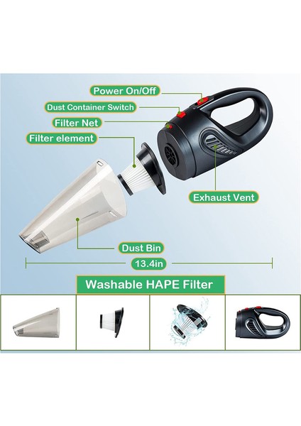 El Elektrikli Süpürge Akülü 120 W 4500 Pa Güçlü Emiş Şarj Edilebilir Hafif Islak Kuru Taşınabilir Araba Elektrikli Süpürge (Yurt Dışından) fırsatları