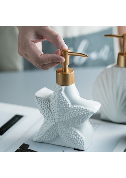 Seramik Sıvı Sabun Dispenser Denizyıldız Kabuğu Şekil Banyo Alt Şişeleme Duş Şişesi El Dezenfektan Kılıf Banyo Aksesuar (Yurt Dışından)