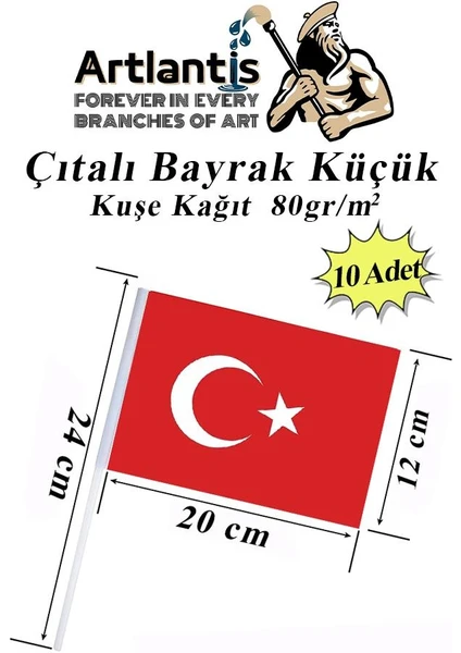 Çıtalı Bayrak Kağıt 20X12 cm 10 Adet Ay Yıldızlı Türk Bayrağı Çıtalı Sopalı Küçük Bayrak Plastik Çubuklu Bayrak