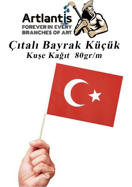 Çıtalı Bayrak Kağıt 20X12 cm 10 Adet Ay Yıldızlı Türk Bayrağı Çıtalı Sopalı Küçük Bayrak Plastik Çubuklu Bayrak