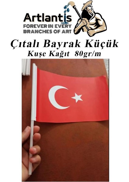 Çıtalı Bayrak Kağıt 20X12 cm 10 Adet Ay Yıldızlı Türk Bayrağı Çıtalı Sopalı Küçük Bayrak Plastik Çubuklu Bayrak