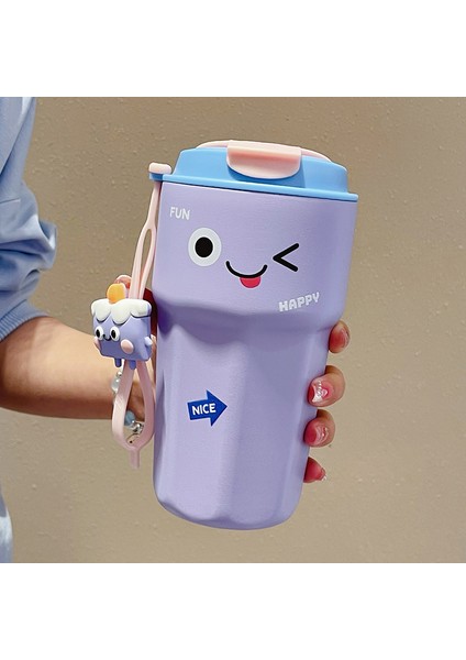 Karikatür Çift Paslanmaz Çelik Kahve Kupası Wtıh Ip Taşınabilir Termos Kupa Sevimli Vakum Şişesi Seyahat Tumbler (Yurt Dışından)