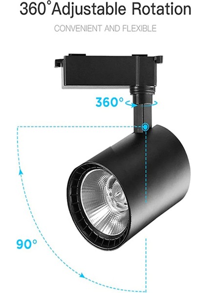 Led Projem 30W LED Ray Spot Siyah 3'lü Set ve 1 Metre Siyah Ray