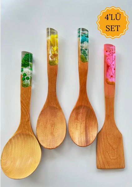 Colorful Serisi - El Yapımı Bambu Kaşık Seti-Ahşap Kaşık - 4'lü Set