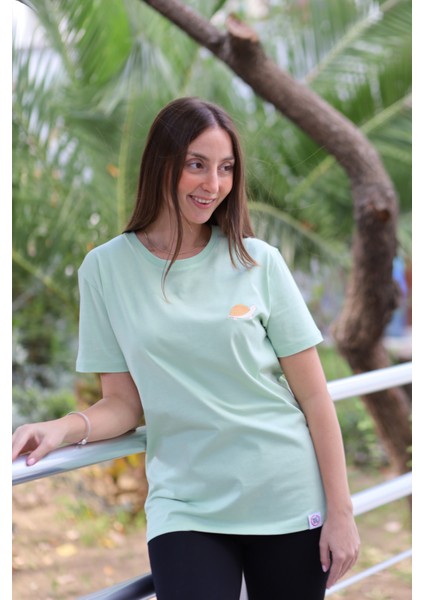 Kaplumbağa Motifli Tişört - Su Yeşili - Xxl
