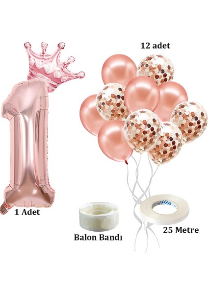Rakam Rose Gold Folyo Balon, Kral Tacı ve Konfetili Rose Gold Balon fiyatları