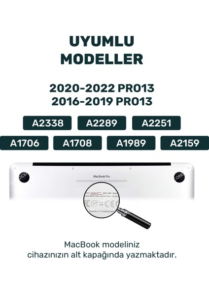 Macbook Pro 13' M1-M2 2016-19 Kapak Kılıf A1706/A1708/A1989/A2159