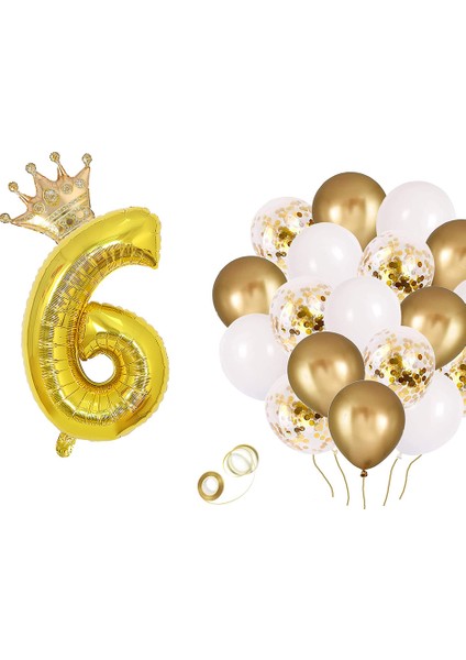 Rakam Gold Folyo Balon, Kral Tacı ve Konfetili Gold Balon Seti