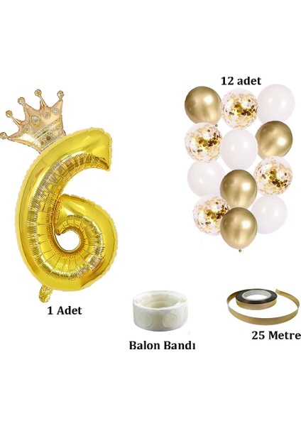 Rakam Gold Folyo Balon, Kral Tacı ve Konfetili Gold Balon Seti