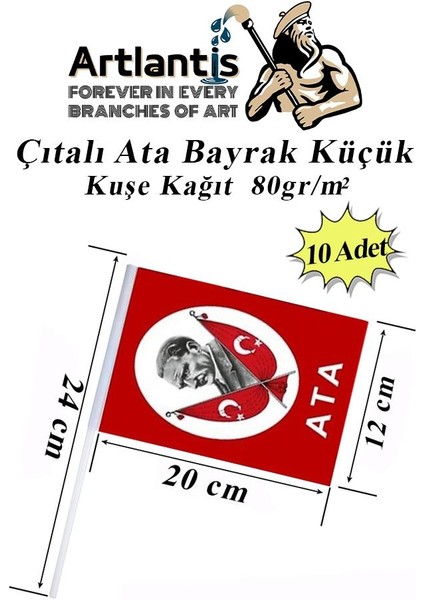 Çıtalı Ata Bayrak Kağıt 20X12 cm 10 Adet Atalı Bayrak Çıtalı Sopalı Küçük Bayrak Plastik Çubuklu Bayrak