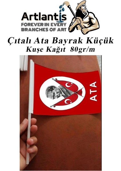 Çıtalı Ata Bayrak Kağıt 20X12 cm 10 Adet Atalı Bayrak Çıtalı Sopalı Küçük Bayrak Plastik Çubuklu Bayrak