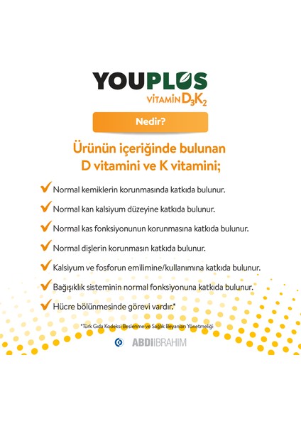 Vitamin D3K2 1000 IU 20 ML Oral Damla - Abdi İbrahim