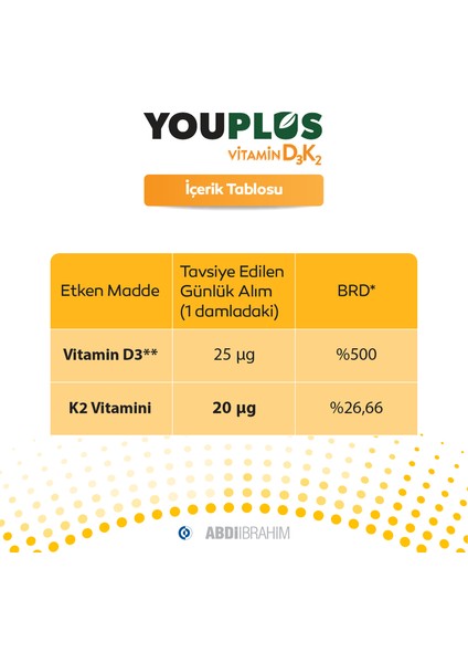 Vitamin D3K2 1000 IU 20 ML Oral Damla - Abdi İbrahim