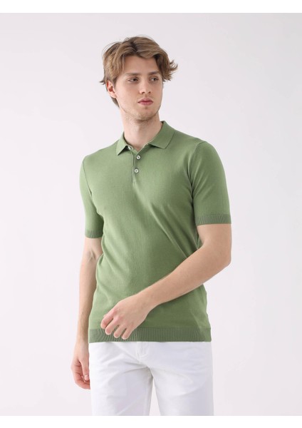 Yeşil Erkek Regular Fit Polo Yaka Triko