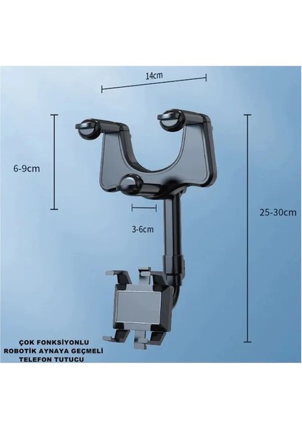 Araç Içi Dikiz Aynası Telefon Tutucu Çok Fonksiyonlu Teleskopik Model Telefon Tutucu